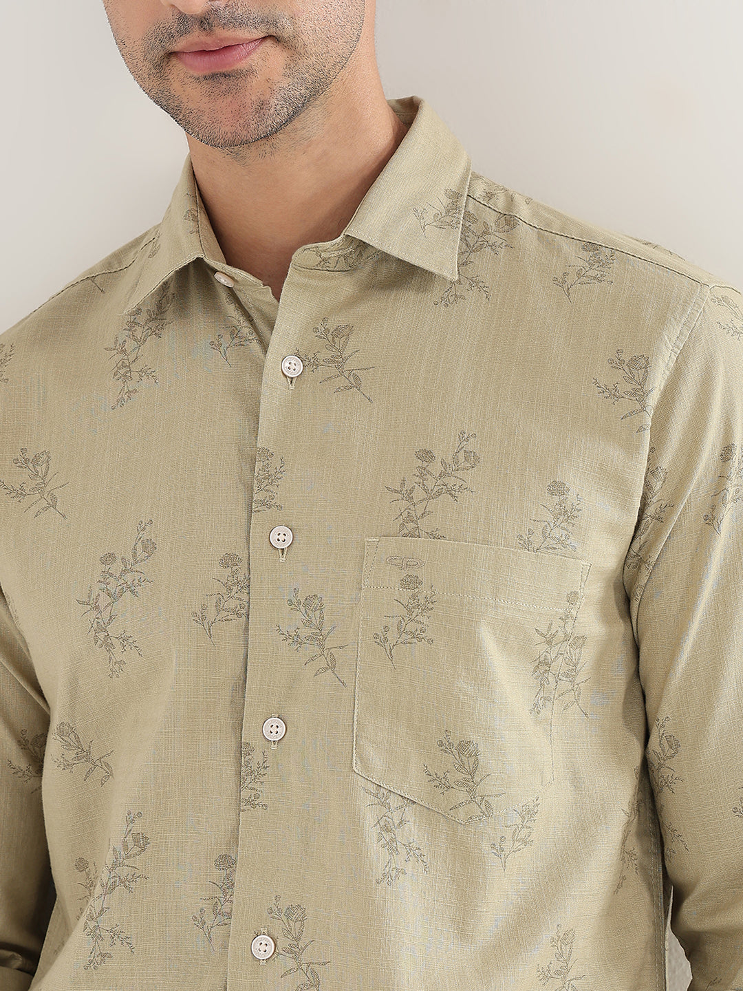 Colorplus Men Khaki Printed Regular Fit Cotton Full Sleeve Casual Shirt