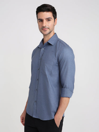 Colorplus Men Blue Solid Regular Fit Cotton Full Sleeve Casual Shirt