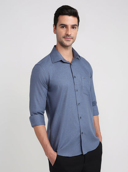 Colorplus Men Blue Solid Regular Fit Cotton Full Sleeve Casual Shirt