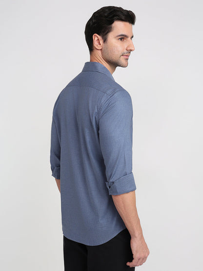 Colorplus Men Blue Solid Regular Fit Cotton Full Sleeve Casual Shirt