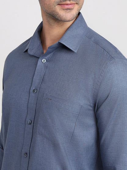 Colorplus Men Blue Solid Regular Fit Cotton Full Sleeve Casual Shirt