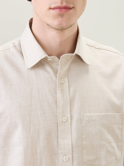 Colorplus Men Brown Solid Regular Fit Cotton Full Sleeve Casual Shirt