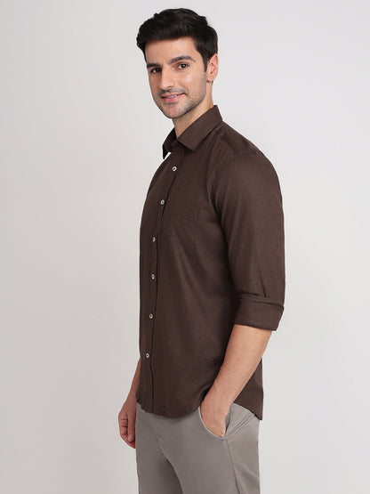 Colorplus Men Brown Solid Regular Fit Cotton Full Sleeve Casual Shirt