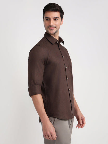 Colorplus Men Brown Solid Regular Fit Cotton Full Sleeve Casual Shirt
