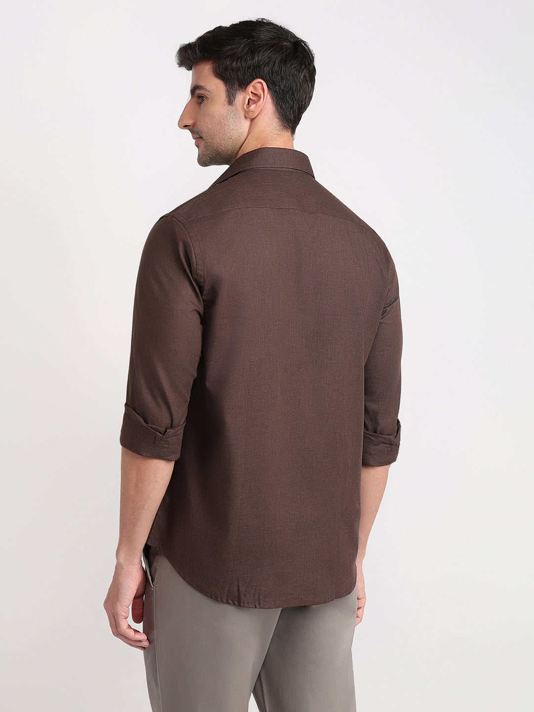 Colorplus Men Brown Solid Regular Fit Cotton Full Sleeve Casual Shirt
