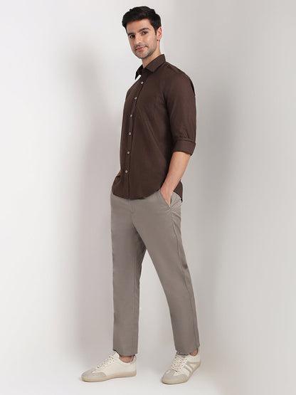 Colorplus Men Brown Solid Regular Fit Cotton Full Sleeve Casual Shirt