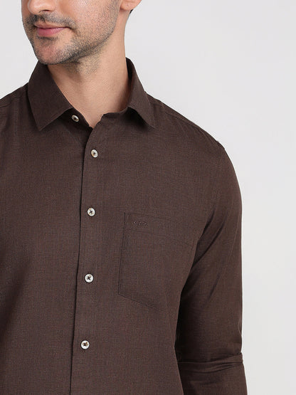 Colorplus Men Brown Solid Regular Fit Cotton Full Sleeve Casual Shirt