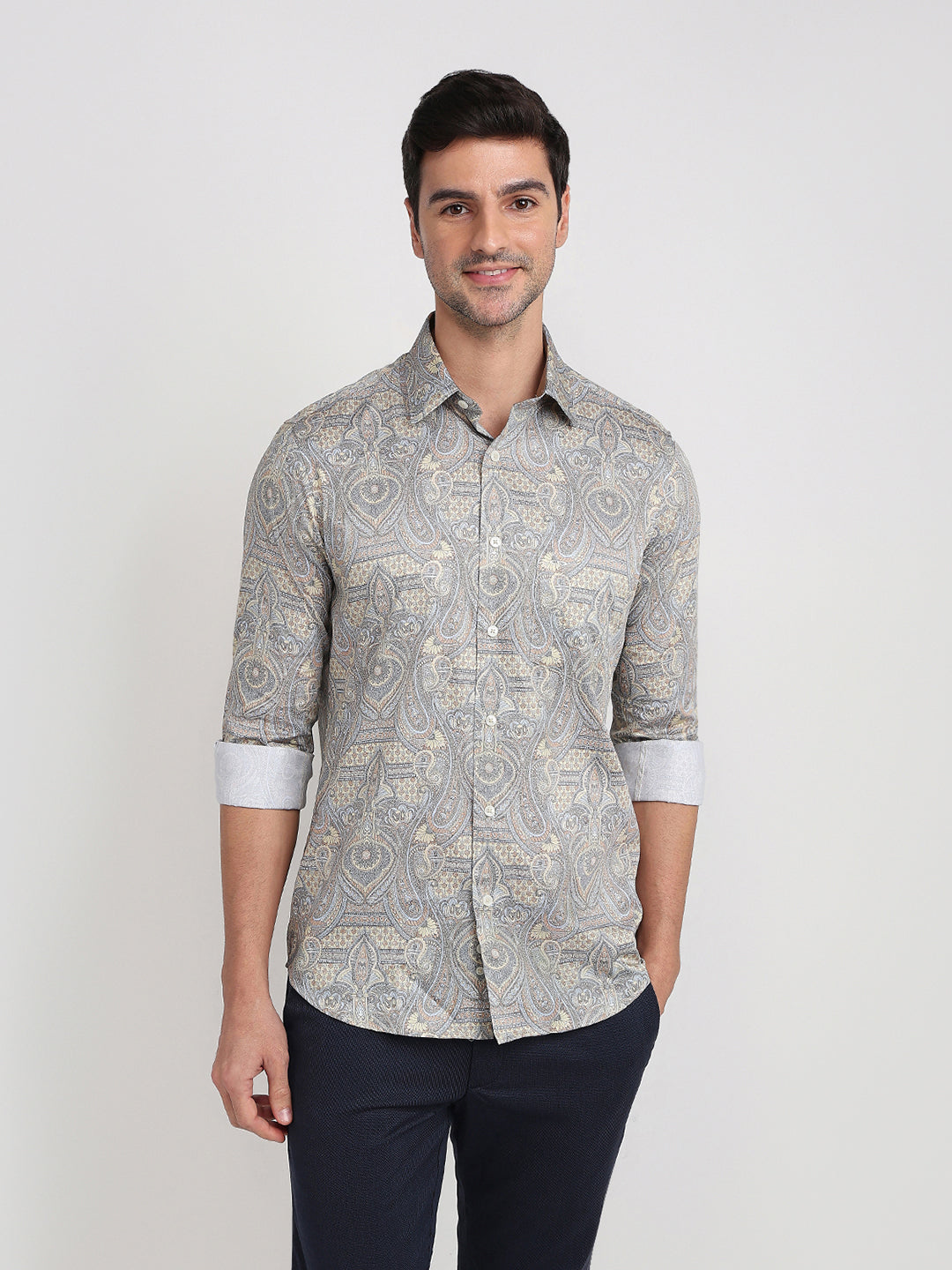 Colorplus Men Brown Printed Regular Fit Cotton Full Sleeve Casual Shirt