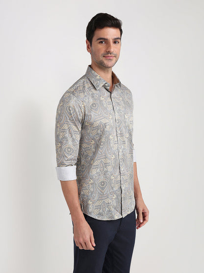 Colorplus Men Brown Printed Regular Fit Cotton Full Sleeve Casual Shirt