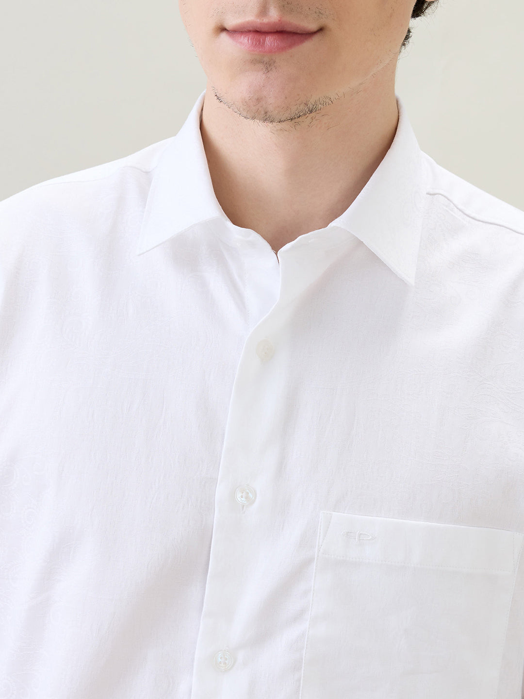 Colorplus Men White Jacquard Regular Fit Cotton Full Sleeve Casual Shirt