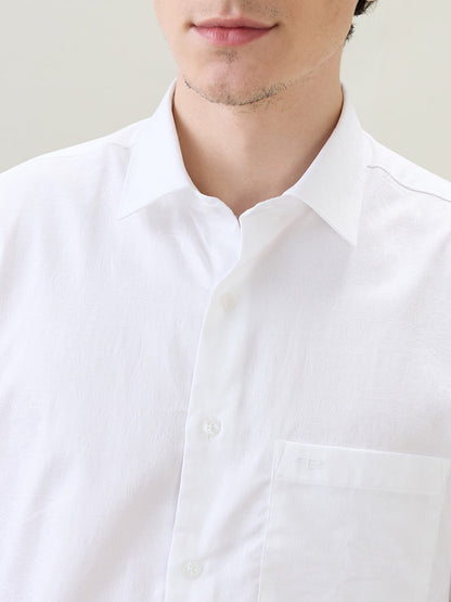 Colorplus Men White Jacquard Regular Fit Cotton Full Sleeve Casual Shirt