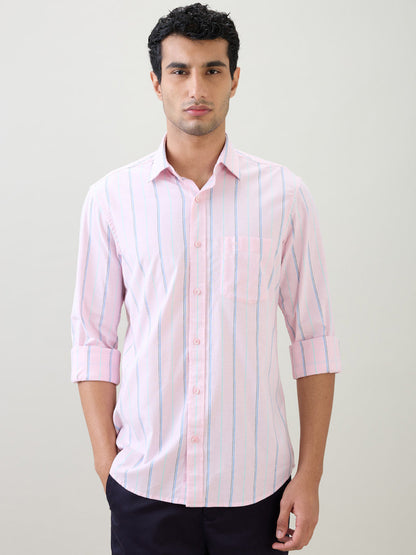 Colorplus Men Red Stripe Regular Fit Cotton Blend Full Sleeve Casual Shirt