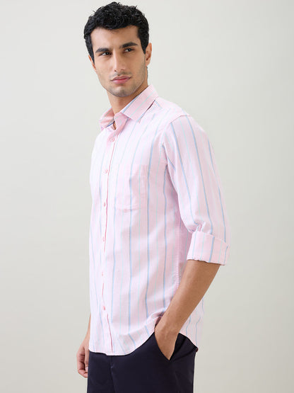 Colorplus Men Red Stripe Regular Fit Cotton Blend Full Sleeve Casual Shirt