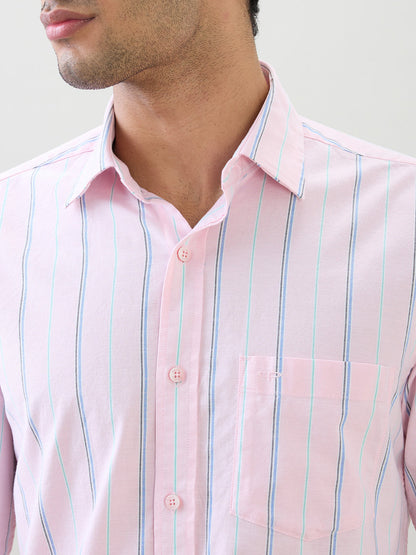 Colorplus Men Red Stripe Regular Fit Cotton Blend Full Sleeve Casual Shirt