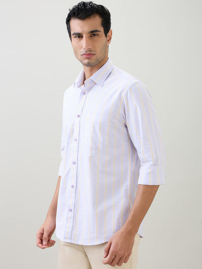 Colorplus Men Purple Stripe Regular Fit Cotton Blend Full Sleeve Casual Shirt