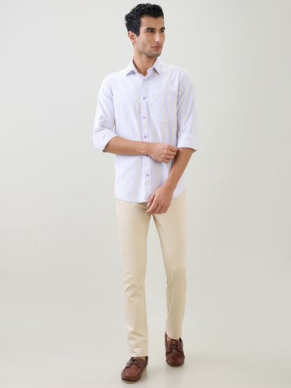 Colorplus Men Purple Stripe Regular Fit Cotton Blend Full Sleeve Casual Shirt