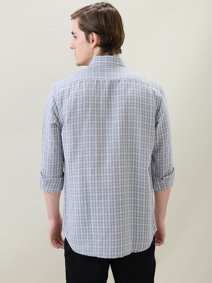 Colorplus Men Grey Checks Regular Fit Linen Blend Full Sleeve Casual Shirt