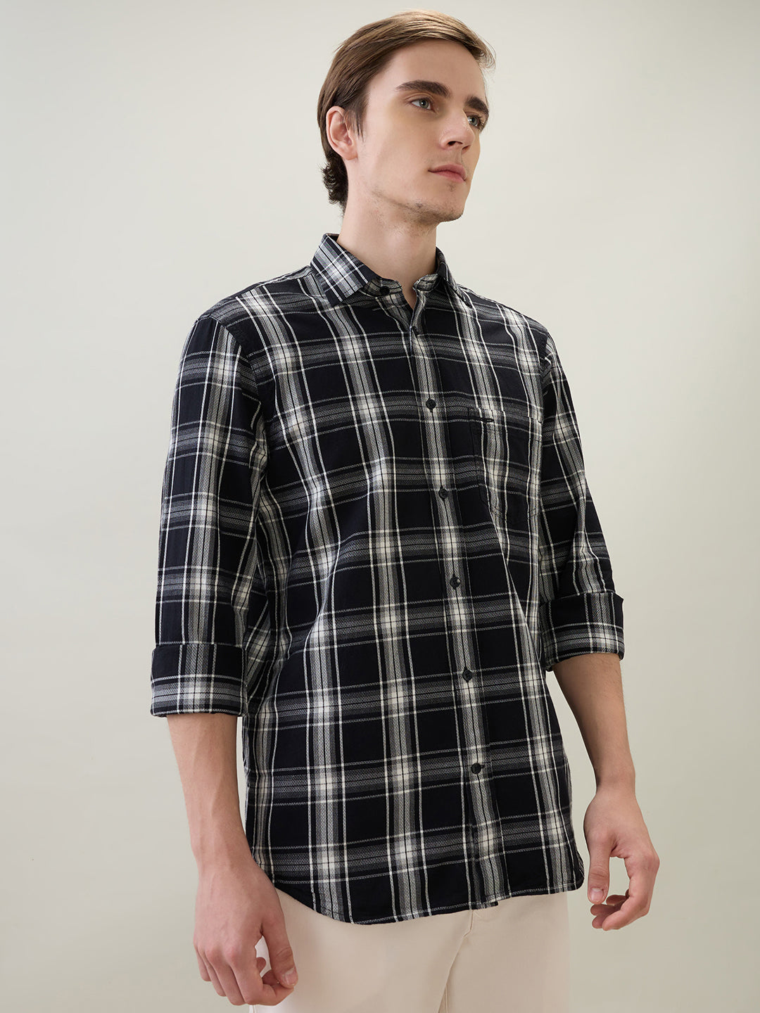 Colorplus Men Black Checks Regular Fit Cotton Full Sleeve Casual Shirt