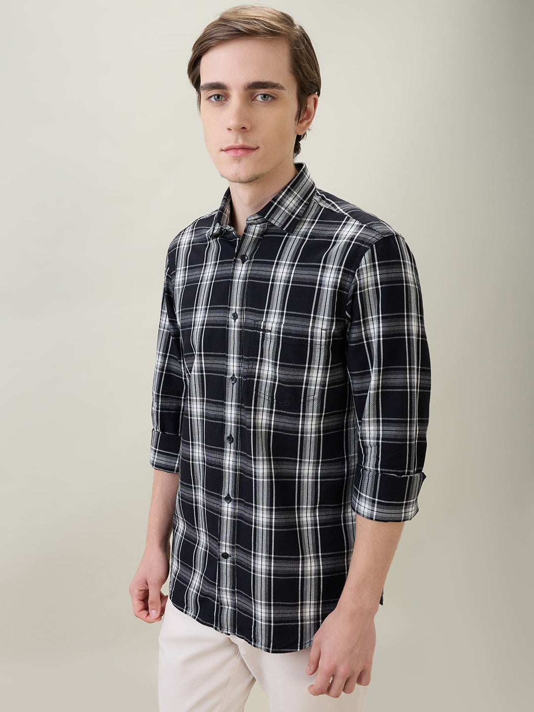Colorplus Men Black Checks Regular Fit Cotton Full Sleeve Casual Shirt