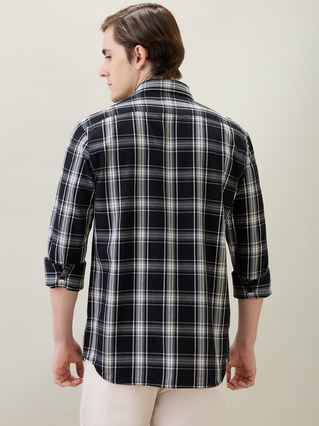Colorplus Men Black Checks Regular Fit Cotton Full Sleeve Casual Shirt