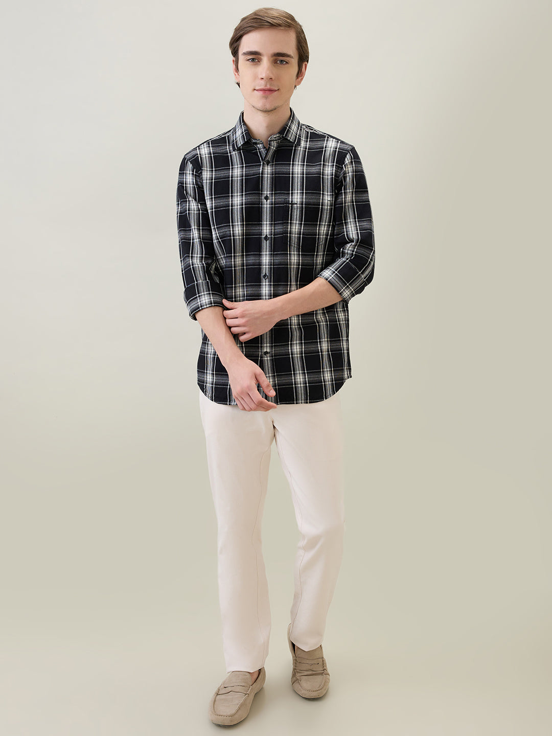 Colorplus Men Black Checks Regular Fit Cotton Full Sleeve Casual Shirt