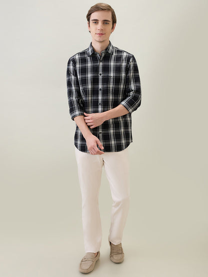 Colorplus Men Black Checks Regular Fit Cotton Full Sleeve Casual Shirt