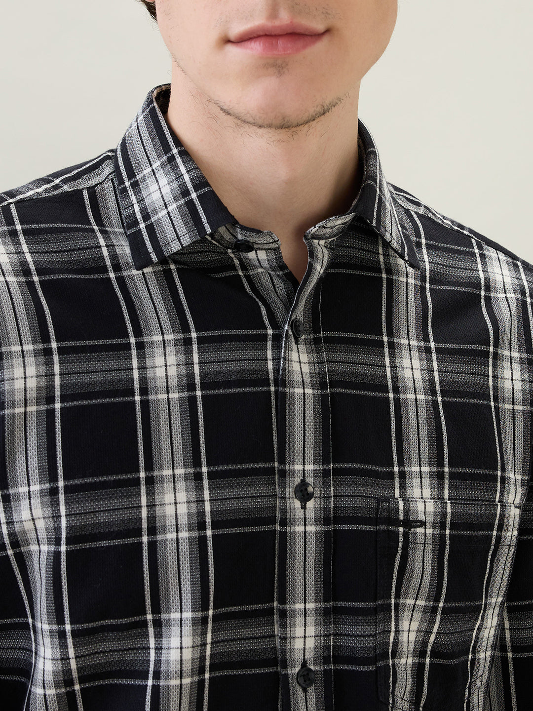 Colorplus Men Black Checks Regular Fit Cotton Full Sleeve Casual Shirt
