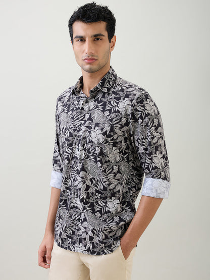 Colorplus Men Black Printed Regular Fit Cotton Full Sleeve Casual Shirt