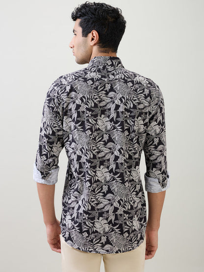 Colorplus Men Black Printed Regular Fit Cotton Full Sleeve Casual Shirt
