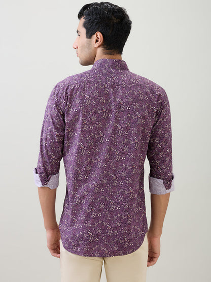 Colorplus Men Purple Printed Regular Fit Cotton Full Sleeve Casual Shirt
