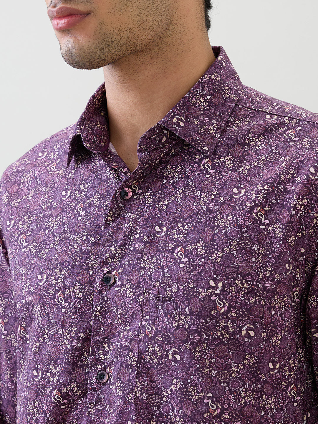 Colorplus Men Purple Printed Regular Fit Cotton Full Sleeve Casual Shirt