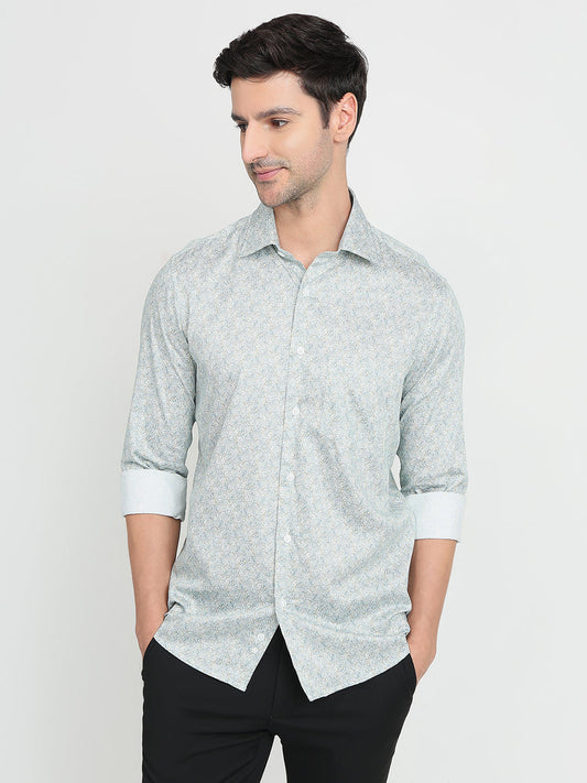 Colorplus Men Blue Printed Regular Fit Cotton Full Sleeve Casual Shirt