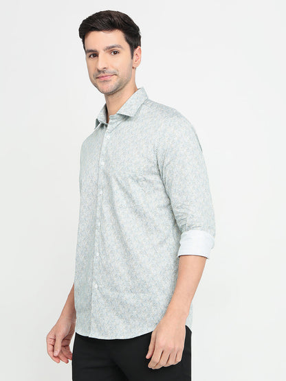 Colorplus Men Blue Printed Regular Fit Cotton Full Sleeve Casual Shirt