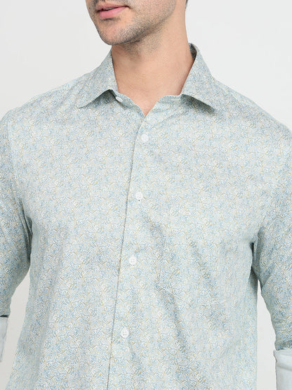 Colorplus Men Blue Printed Regular Fit Cotton Full Sleeve Casual Shirt