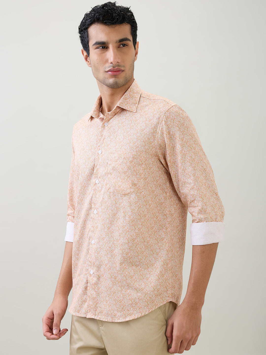 Colorplus Men Red Printed Regular Fit Cotton Full Sleeve Casual Shirt