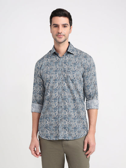 Colorplus Men Blue Printed Regular Fit Cotton Full Sleeve Casual Shirt