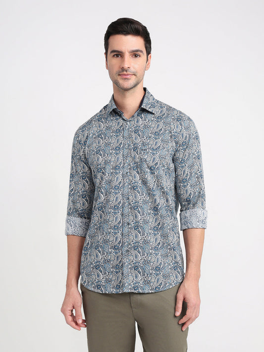 Colorplus Men Blue Printed Regular Fit Cotton Full Sleeve Casual Shirt