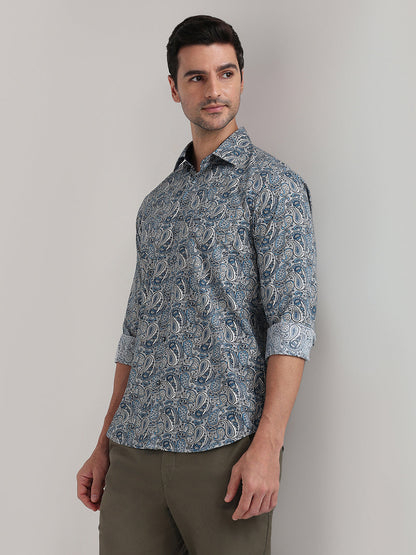 Colorplus Men Blue Printed Regular Fit Cotton Full Sleeve Casual Shirt