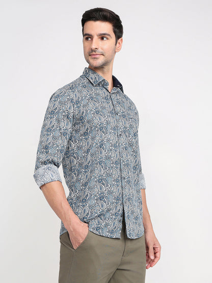 Colorplus Men Blue Printed Regular Fit Cotton Full Sleeve Casual Shirt