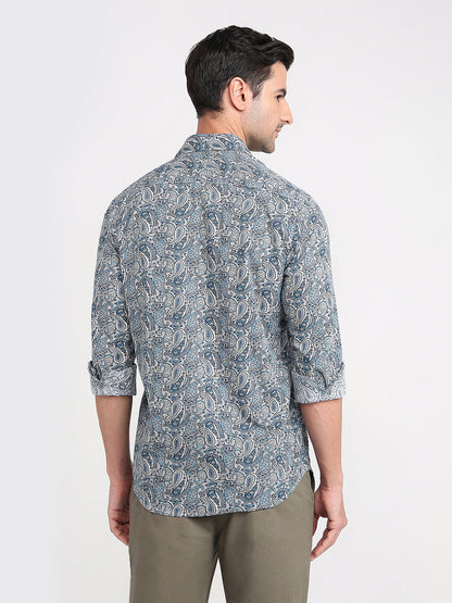 Colorplus Men Blue Printed Regular Fit Cotton Full Sleeve Casual Shirt
