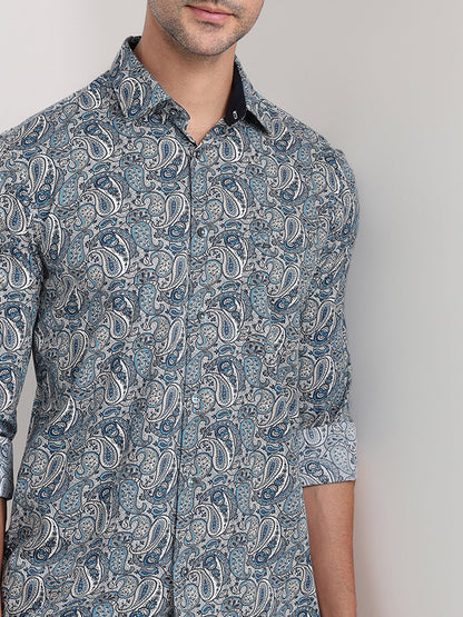 Colorplus Men Blue Printed Regular Fit Cotton Full Sleeve Casual Shirt