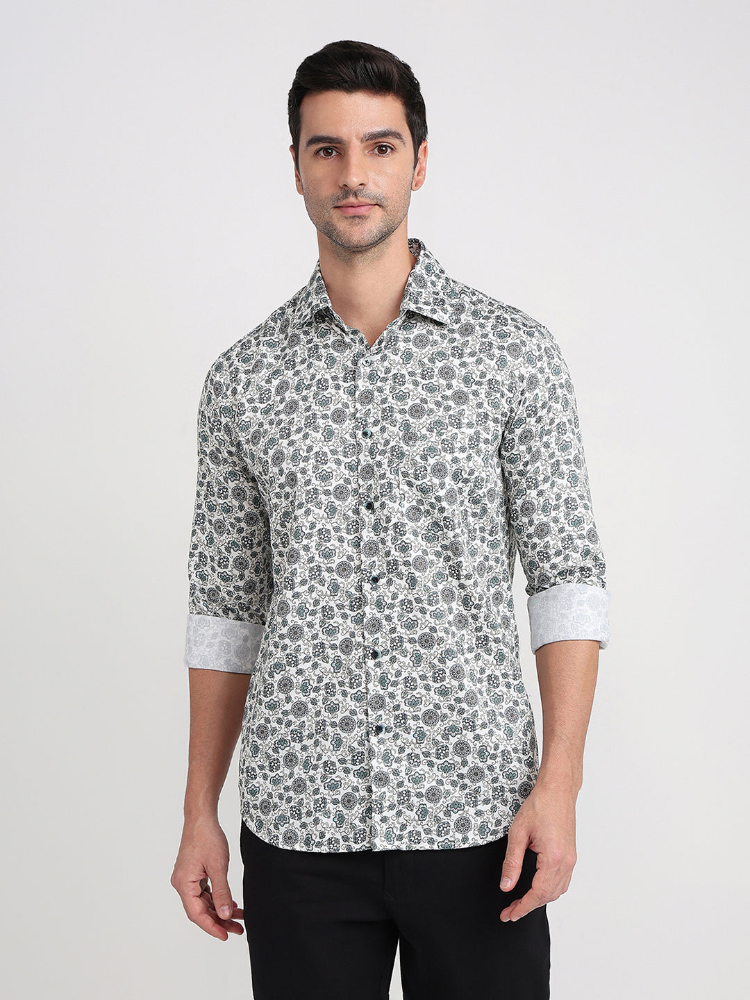 Colorplus Men Brown Printed Regular Fit Cotton Full Sleeve Casual Shirt