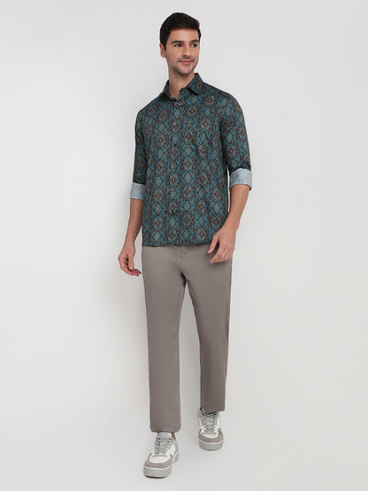 Colorplus Men Blue Printed Regular Fit Cotton Full Sleeve Casual Shirt