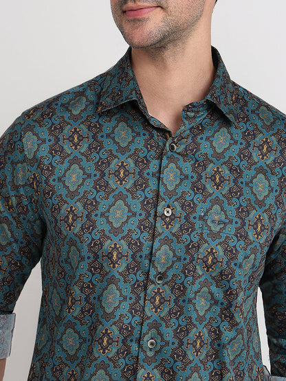 Colorplus Men Blue Printed Regular Fit Cotton Full Sleeve Casual Shirt
