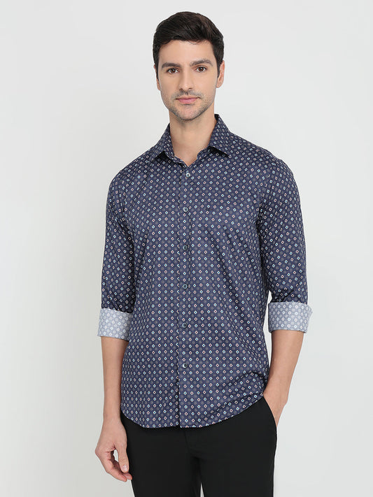 Colorplus Men Blue Printed Regular Fit Cotton Full Sleeve Casual Shirt