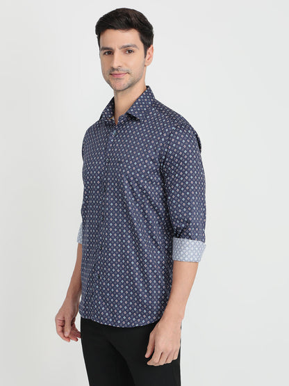 Colorplus Men Blue Printed Regular Fit Cotton Full Sleeve Casual Shirt