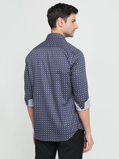 Colorplus Men Blue Printed Regular Fit Cotton Full Sleeve Casual Shirt