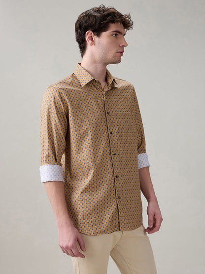Colorplus Men Yellow Printed Regular Fit Cotton Full Sleeve Casual Shirt