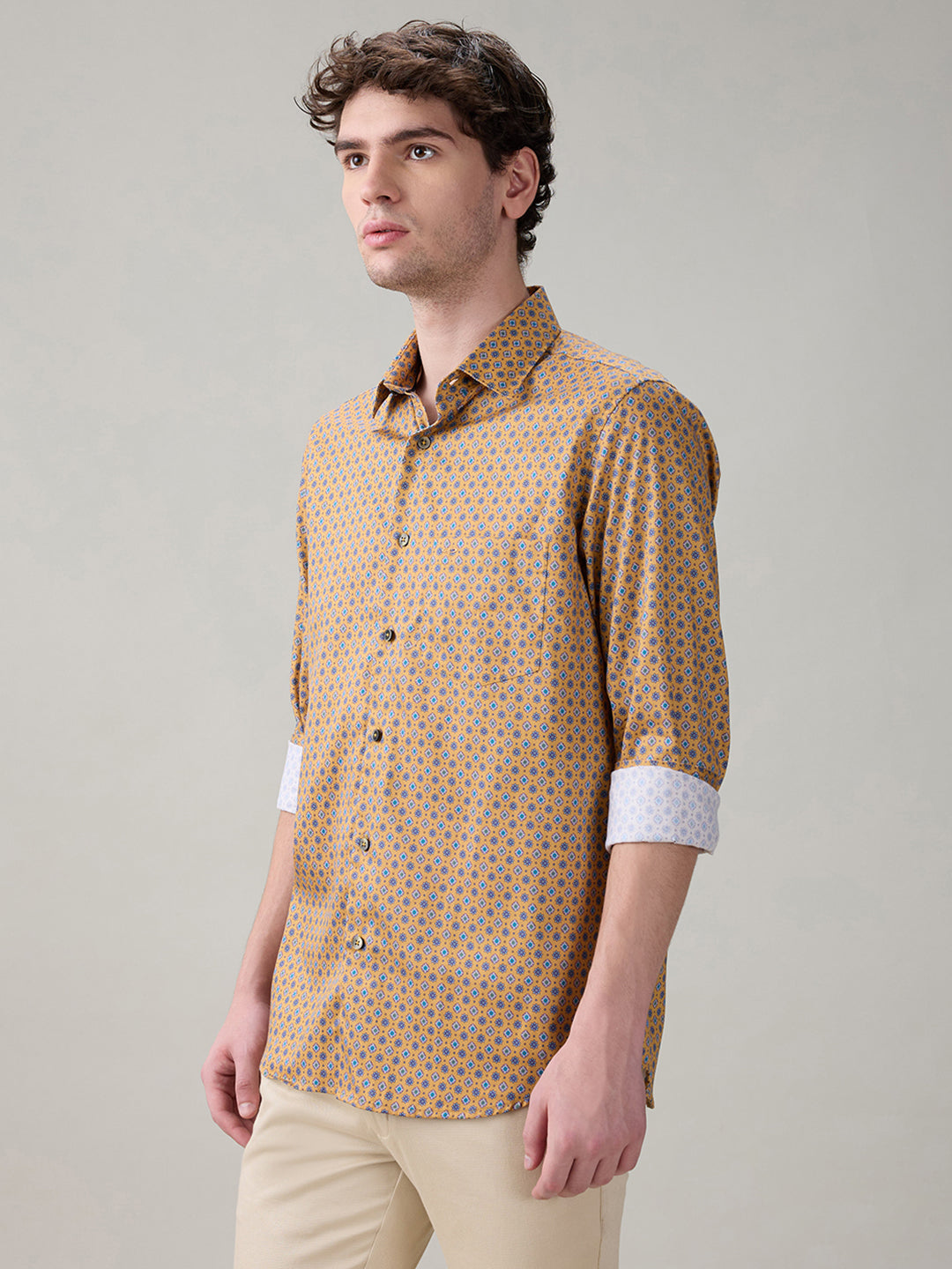 Colorplus Men Yellow Printed Regular Fit Cotton Full Sleeve Casual Shirt