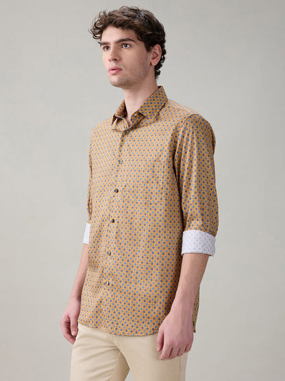 Colorplus Men Yellow Printed Regular Fit Cotton Full Sleeve Casual Shirt